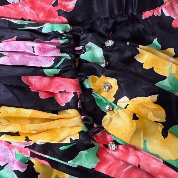 M.B.S. of California 100% Silk Floral Skirt Black with Bright Colors Sz 6 +Belt - Picture 7 of 9